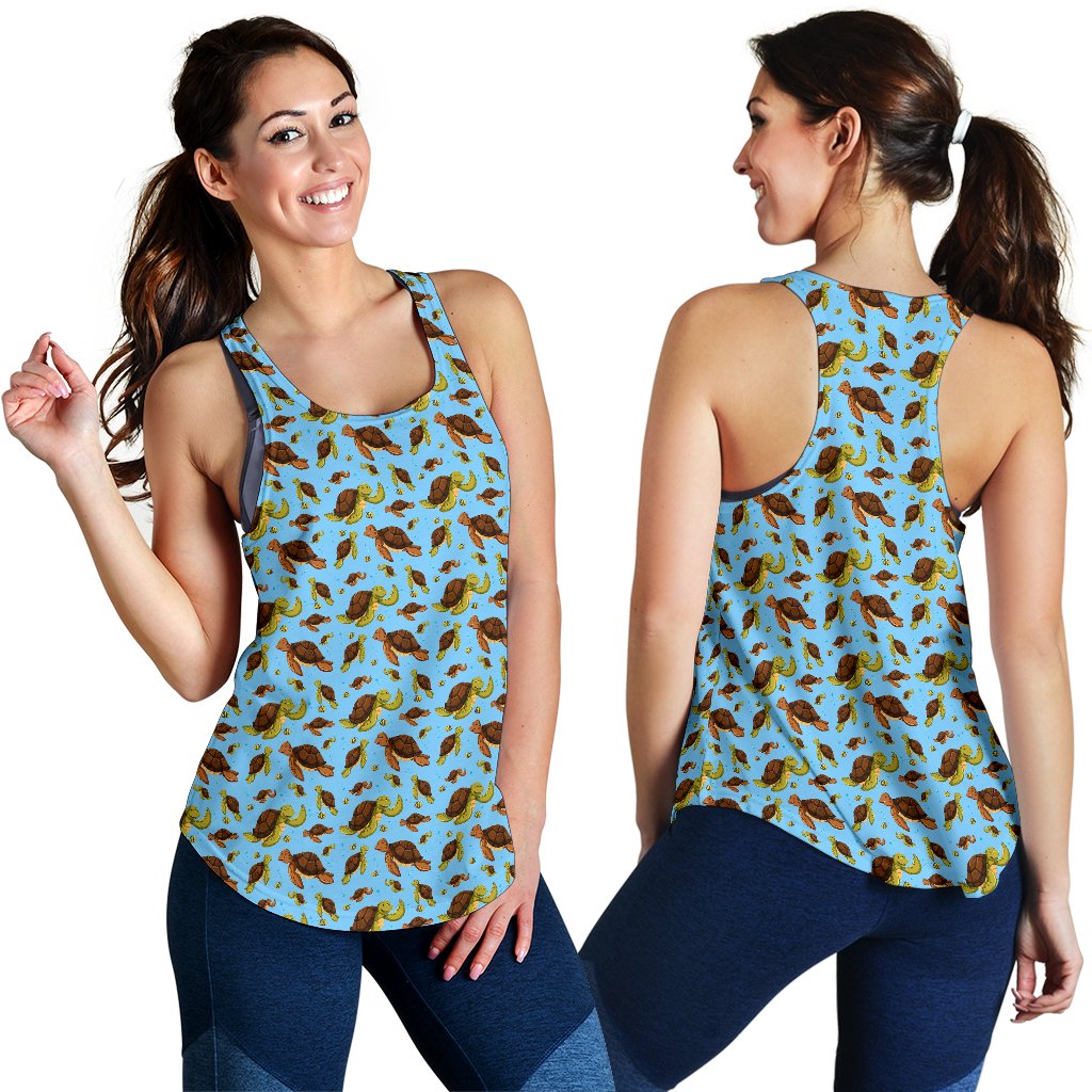 Hello Sea Turtle Print Pattern Women Racerback Tank Top