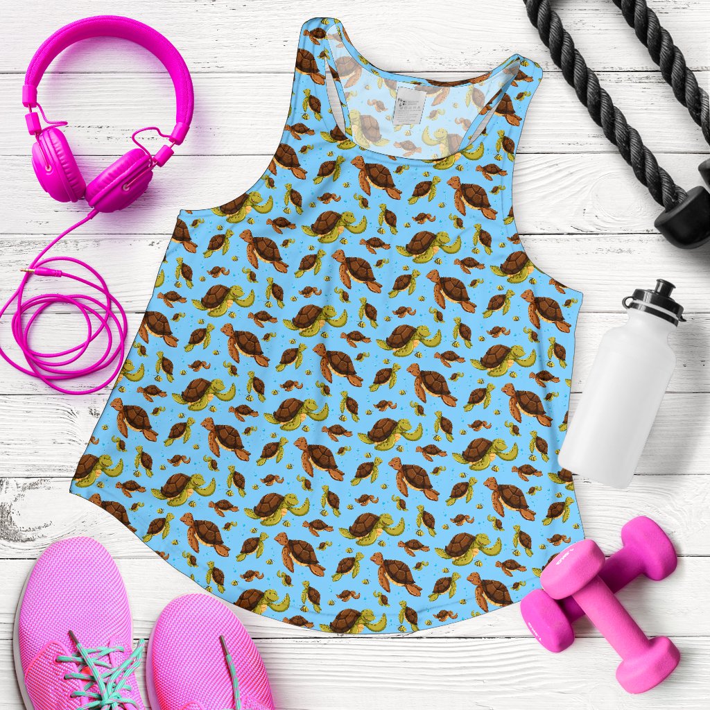 Hello Sea Turtle Print Pattern Women Racerback Tank Top