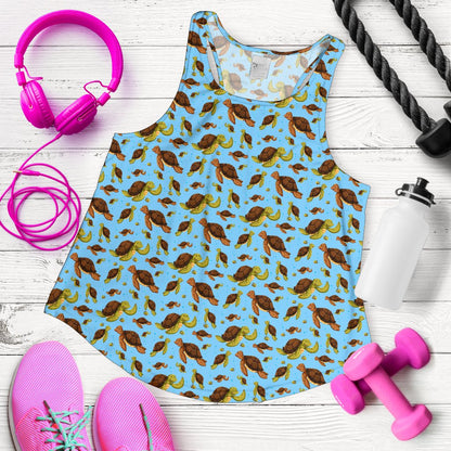 Hello Sea Turtle Print Pattern Women Racerback Tank Top