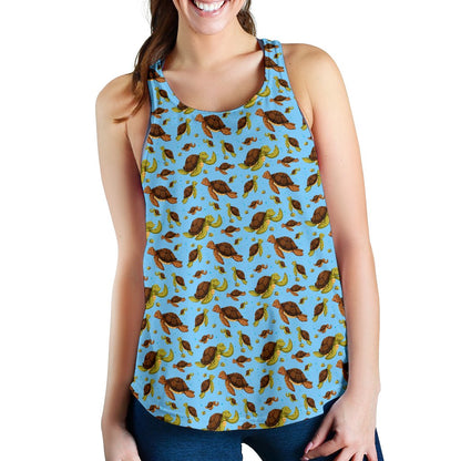 Hello Sea Turtle Print Pattern Women Racerback Tank Top