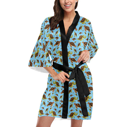 Hello Sea Turtle Print Pattern Women Short Kimono Robe