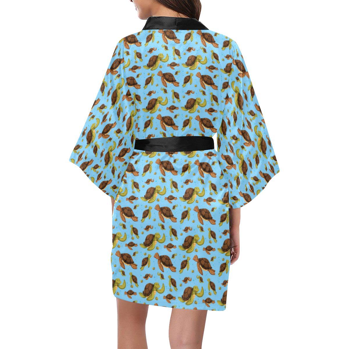 Hello Sea Turtle Print Pattern Women Short Kimono Robe