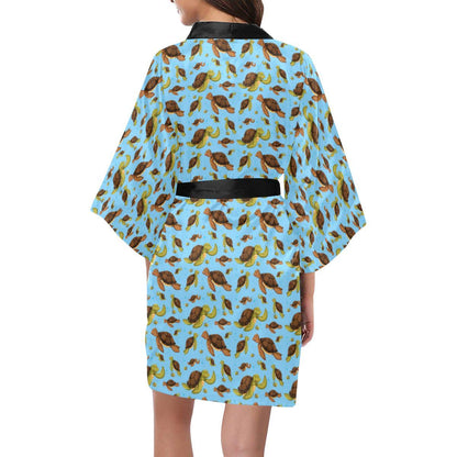 Hello Sea Turtle Print Pattern Women Short Kimono Robe