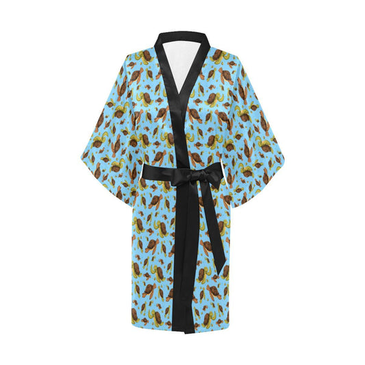 Hello Sea Turtle Print Pattern Women Short Kimono Robe