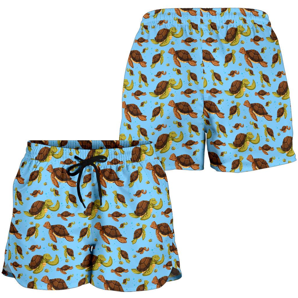 Hello Sea Turtle Print Pattern Women Shorts-JTAMIGO.COM