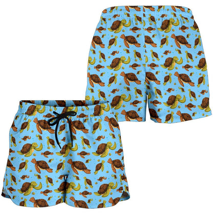 Hello Sea Turtle Print Pattern Women Shorts-JTAMIGO.COM