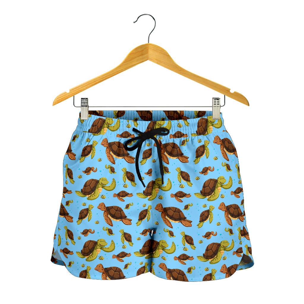 Hello Sea Turtle Print Pattern Women Shorts-JTAMIGO.COM