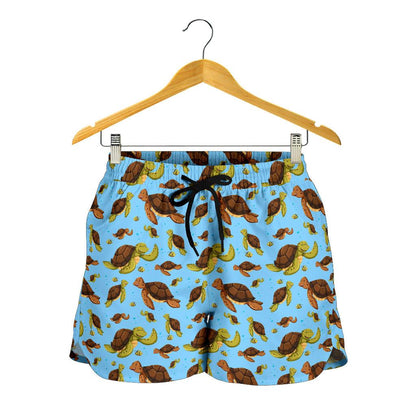 Hello Sea Turtle Print Pattern Women Shorts-JTAMIGO.COM
