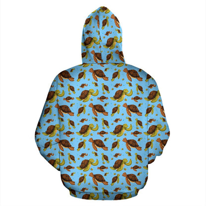 Hello Sea Turtle Print Pattern Zip Up Hoodie