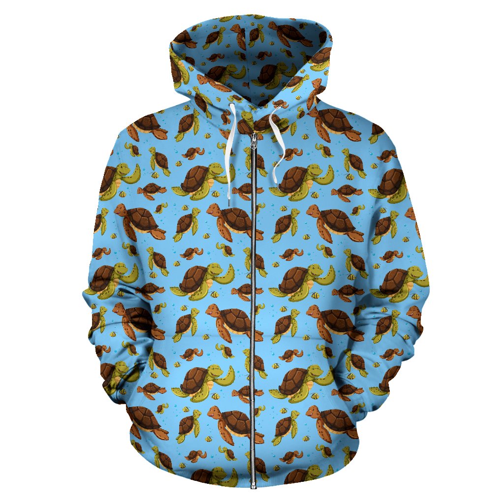 Hello Sea Turtle Print Pattern Zip Up Hoodie