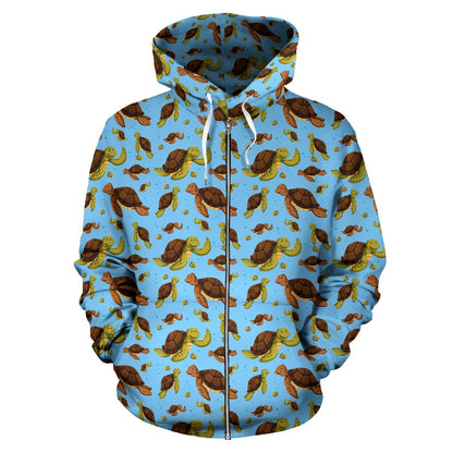 Hello Sea Turtle Print Pattern Zip Up Hoodie