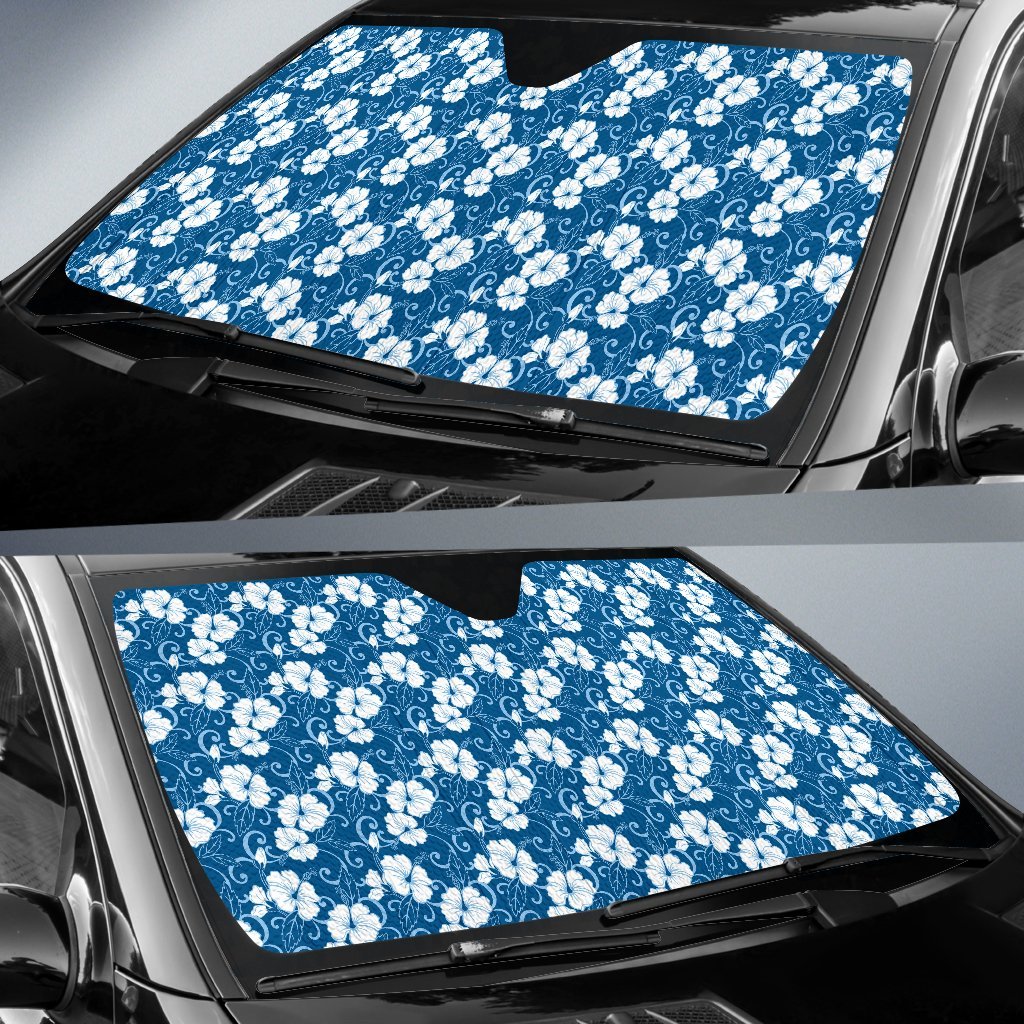 Hibiscus Blue Flower Hawaiian Print Car Sun Shade For Windshield