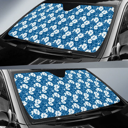 Hibiscus Blue Flower Hawaiian Print Car Sun Shade For Windshield