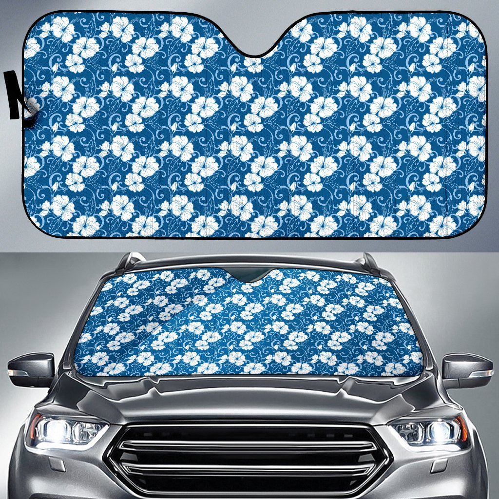 Hibiscus Blue Flower Hawaiian Print Car Sun Shade For Windshield