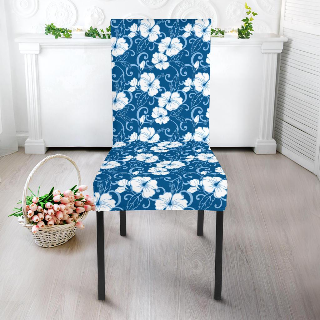 Hibiscus Blue Flower Hawaiian Print Dining Chair Slipcover-JTAMIGO.COM