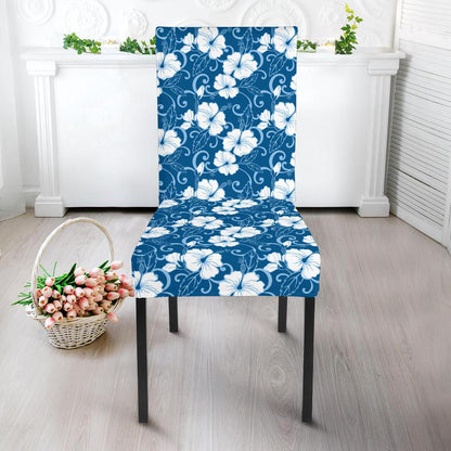 Hibiscus Blue Flower Hawaiian Print Dining Chair Slipcover-JTAMIGO.COM