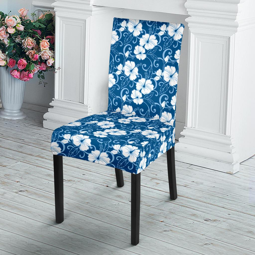 Hibiscus Blue Flower Hawaiian Print Dining Chair Slipcover-JTAMIGO.COM