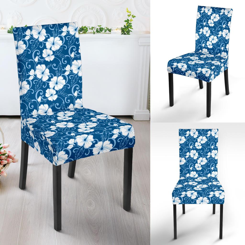 Hibiscus Blue Flower Hawaiian Print Dining Chair Slipcover-JTAMIGO.COM