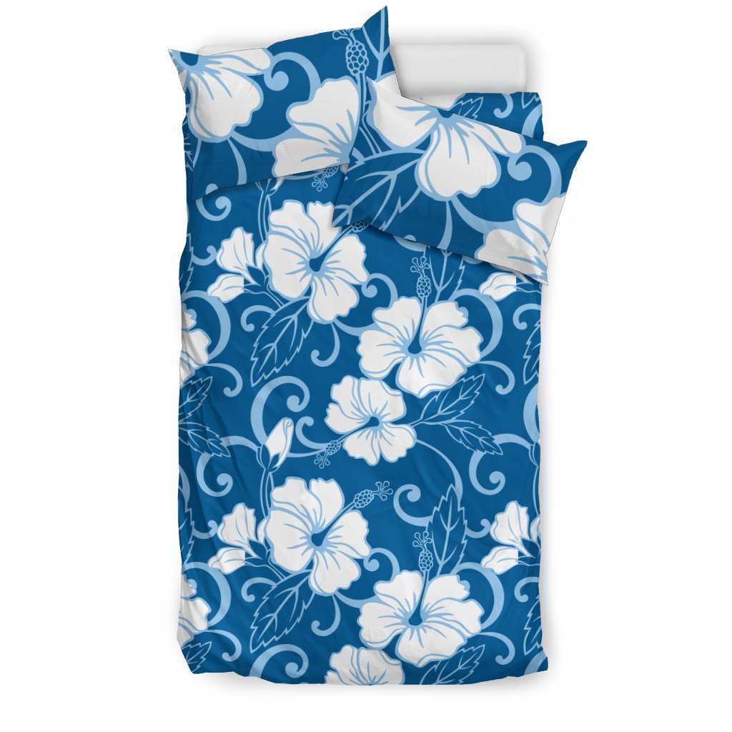 Hibiscus Blue Flower Hawaiian Print Duvet Cover Bedding Set