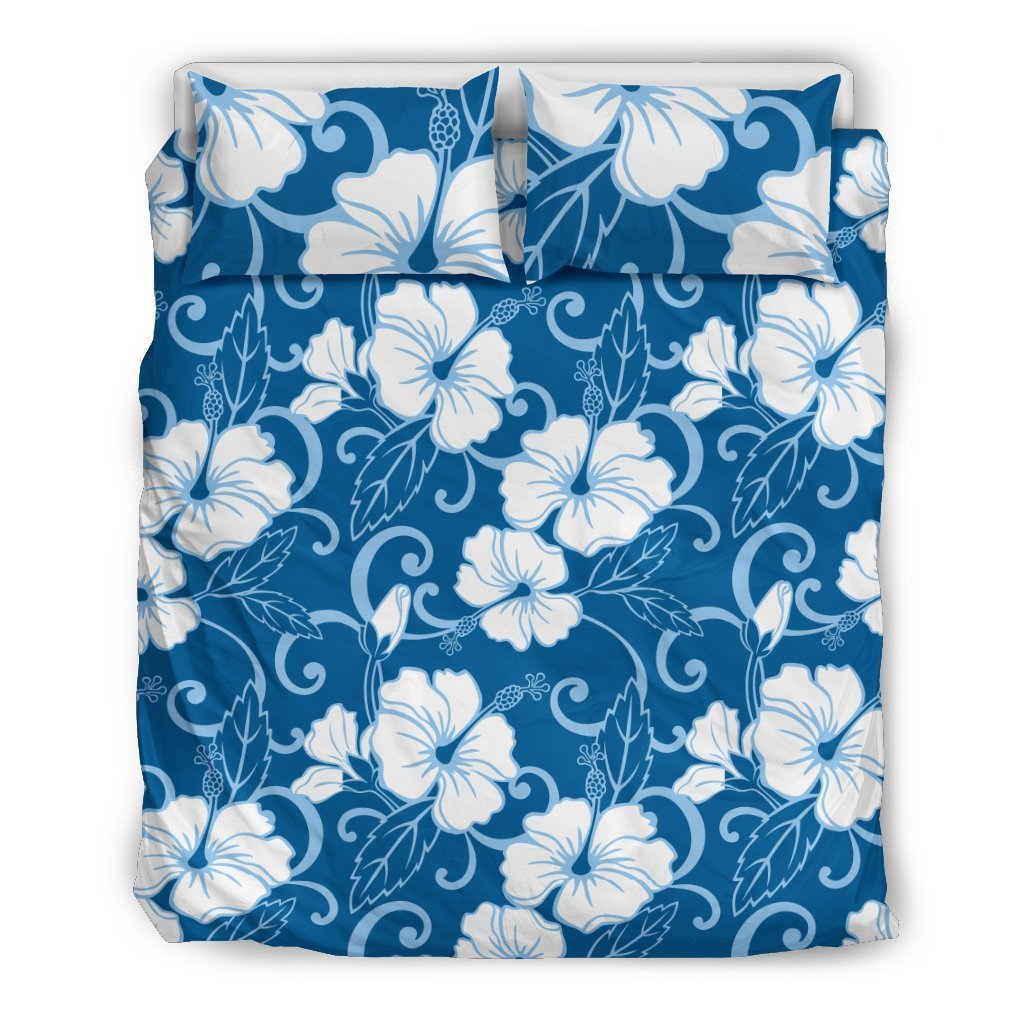 Hibiscus Blue Flower Hawaiian Print Duvet Cover Bedding Set