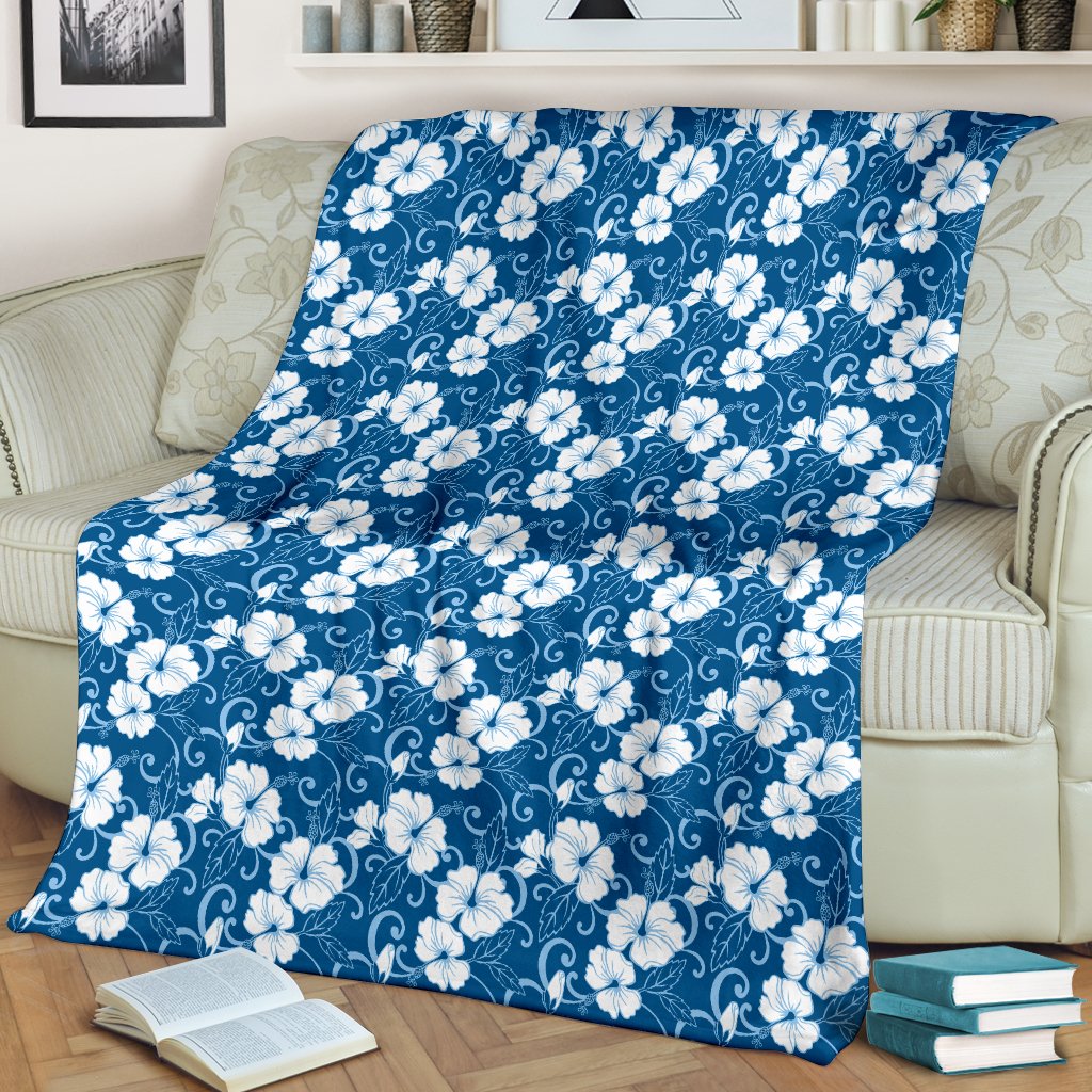 Hibiscus Blue Flower Hawaiian Print Fleece Blanket