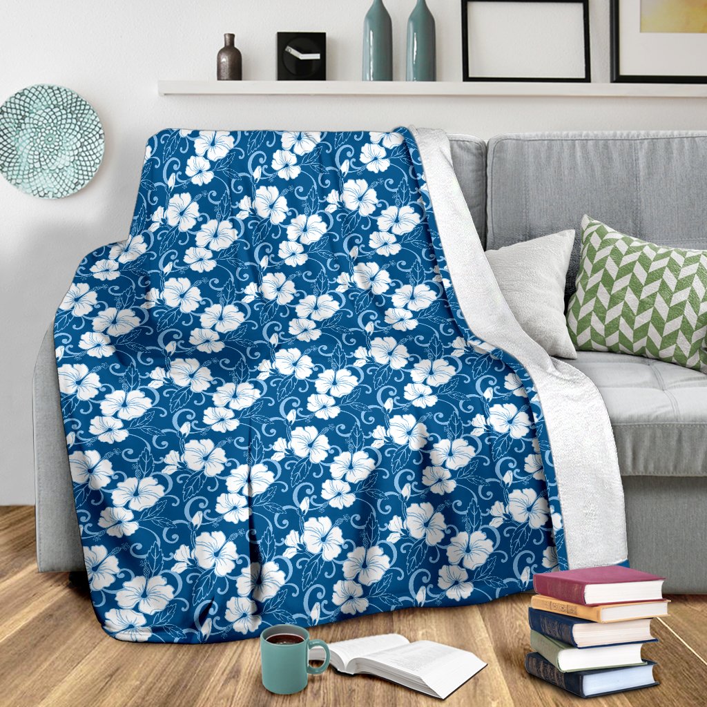 Hibiscus Blue Flower Hawaiian Print Fleece Blanket