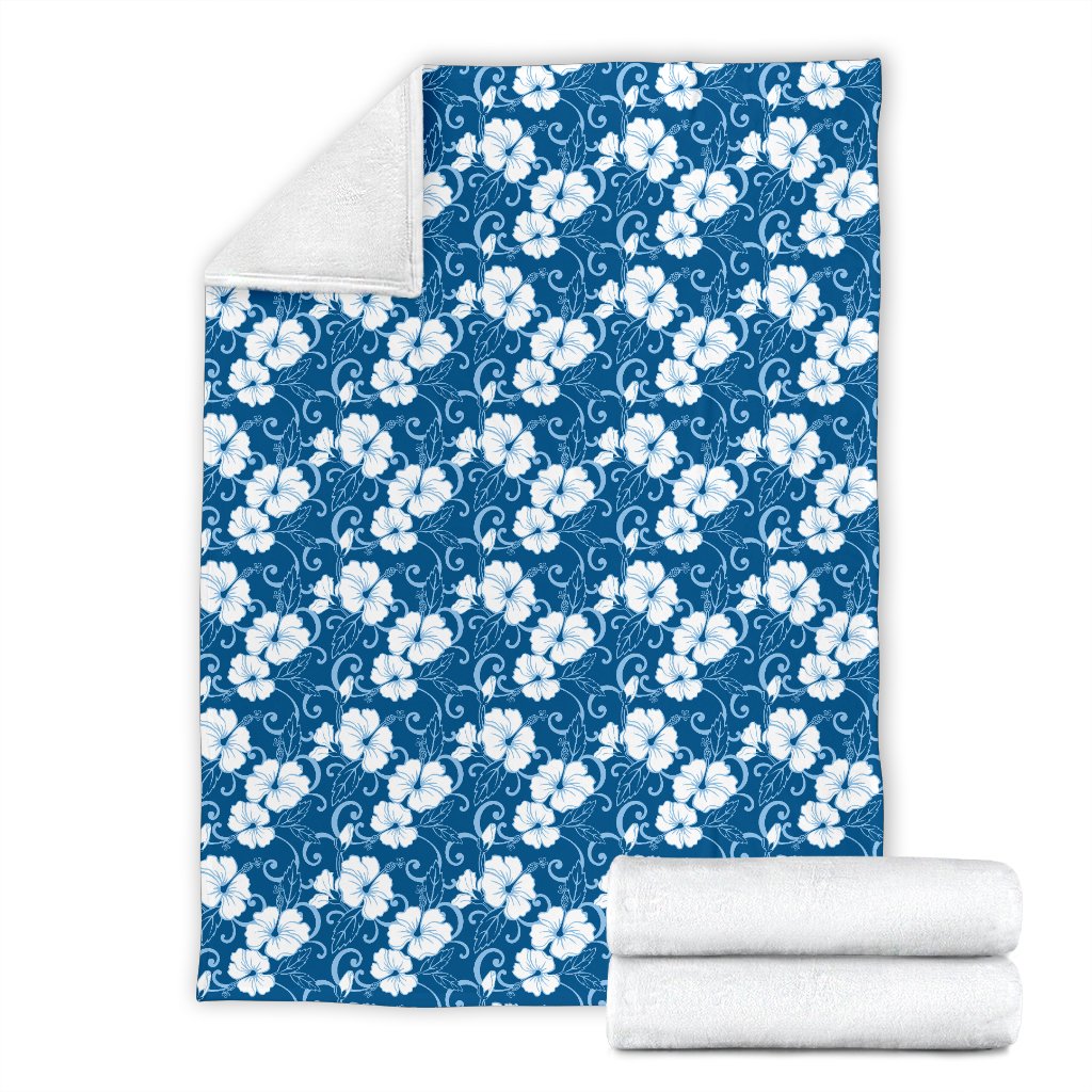 Hibiscus Blue Flower Hawaiian Print Fleece Blanket