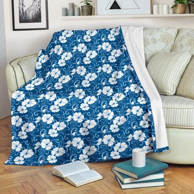Hibiscus Blue Flower Hawaiian Print Fleece Blanket
