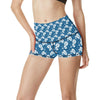 Hibiscus Blue Flower Hawaiian Print High Waisted Spandex Shorts-JTAMIGO.COM