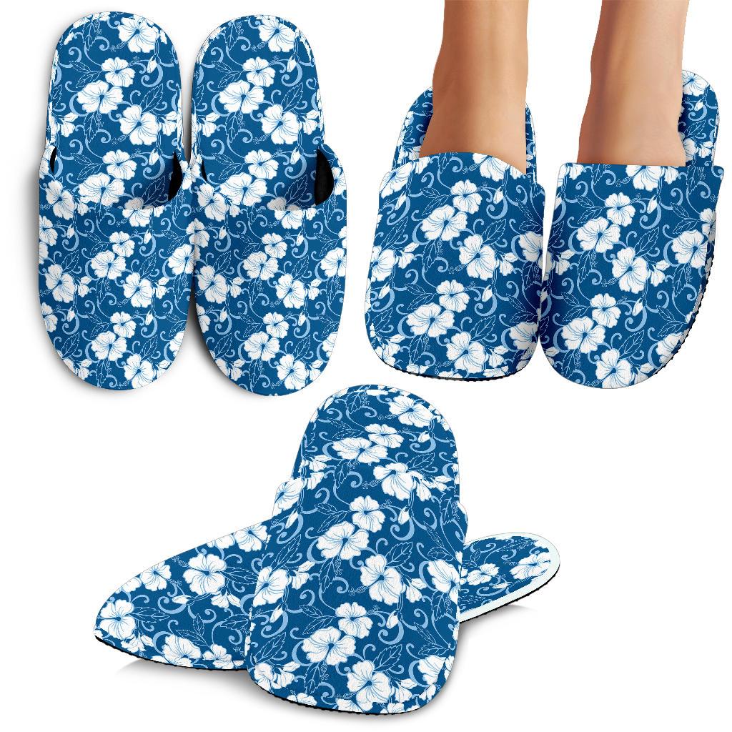 Hibiscus Blue Flower Hawaiian Print House Slippers