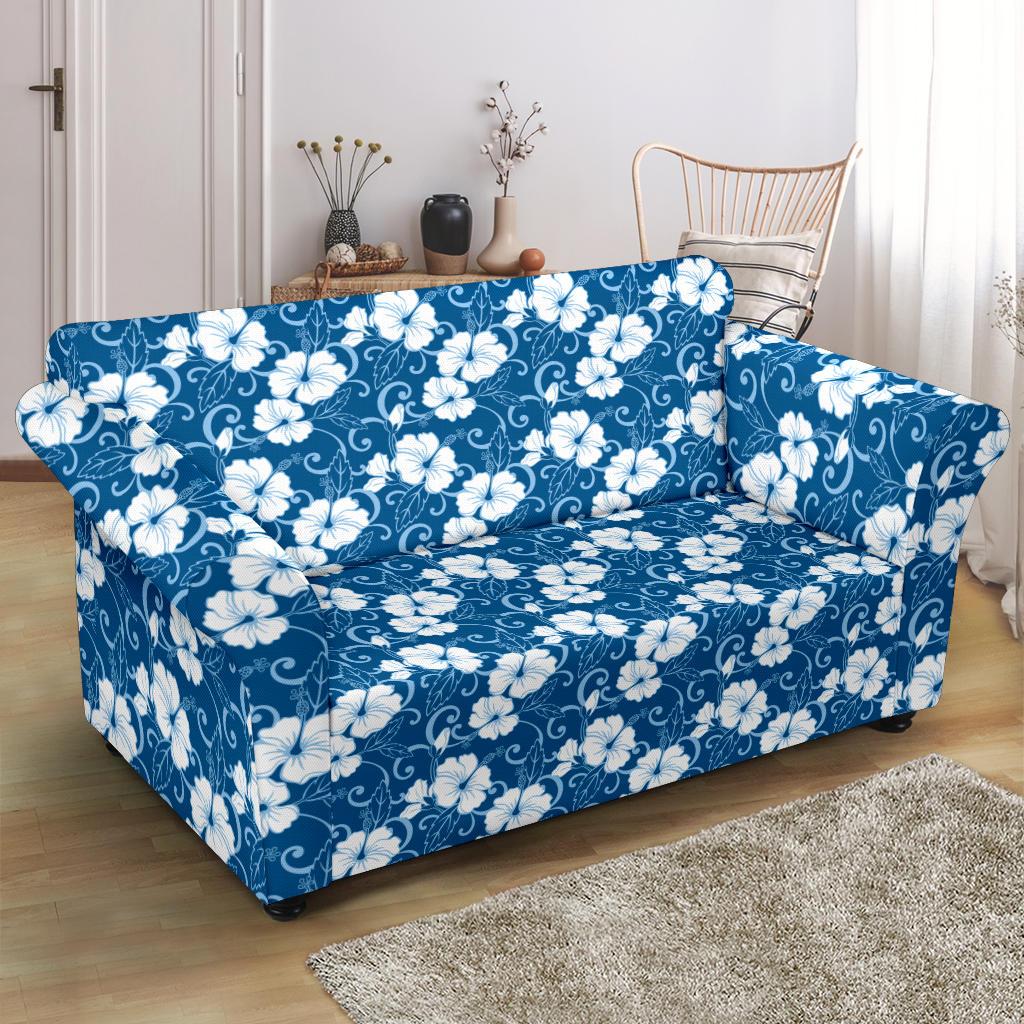 Hibiscus Blue Flower Hawaiian Print Loveseat Slipcover-JTAMIGO.COM
