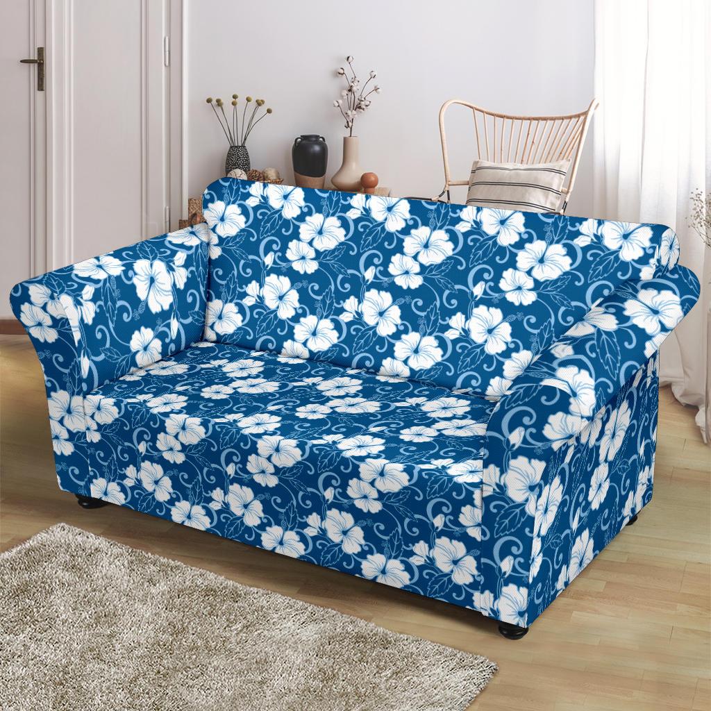 Hibiscus Blue Flower Hawaiian Print Loveseat Slipcover-JTAMIGO.COM