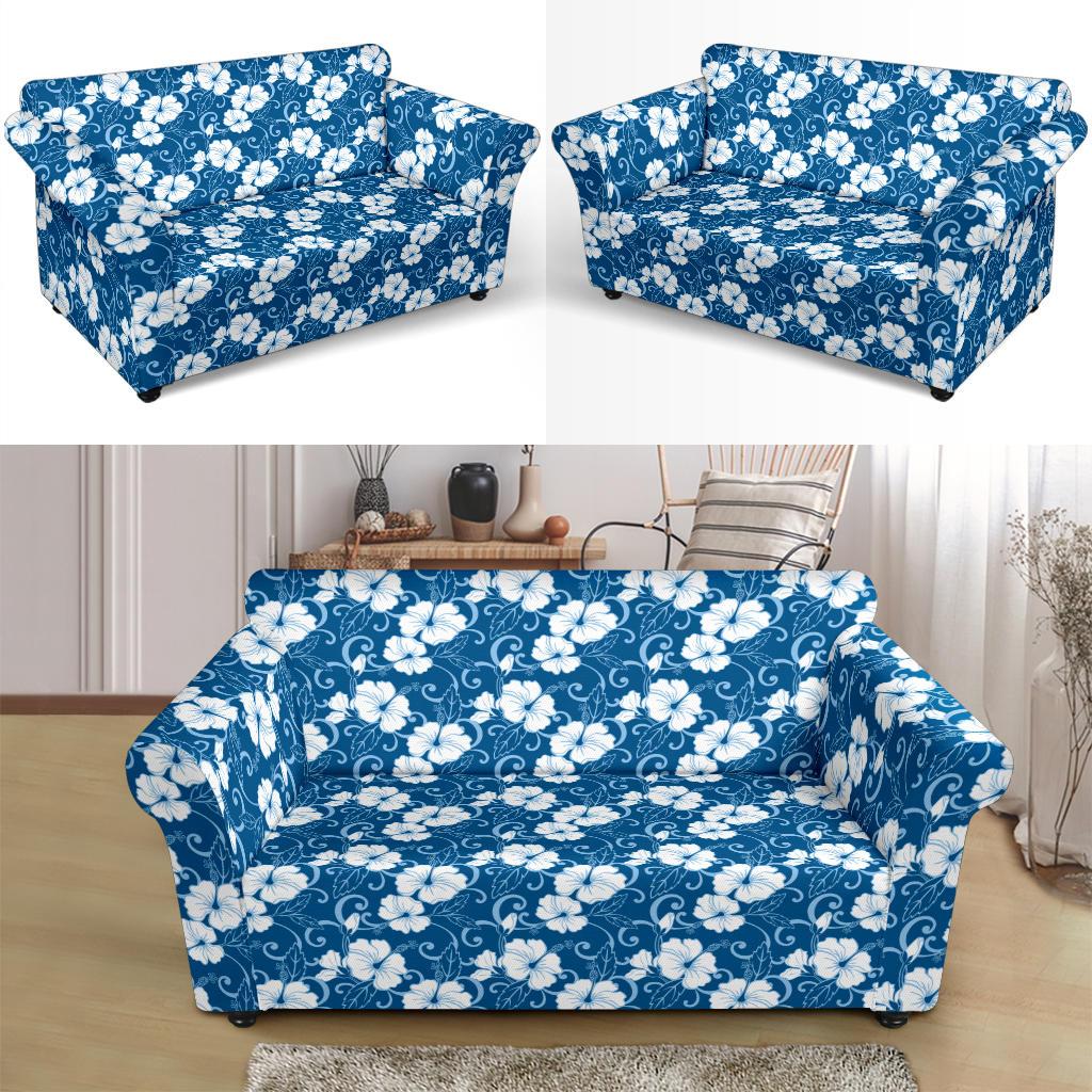 Hibiscus Blue Flower Hawaiian Print Loveseat Slipcover-JTAMIGO.COM