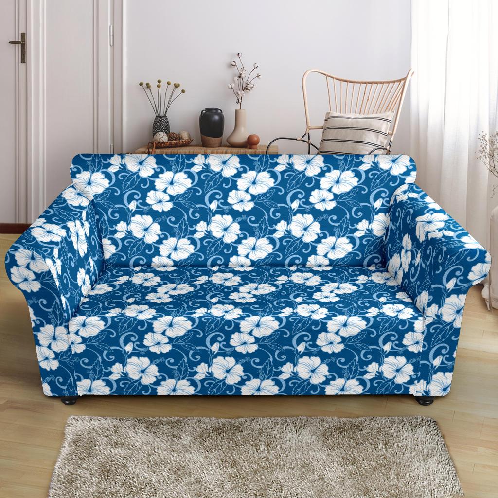 Hibiscus Blue Flower Hawaiian Print Loveseat Slipcover-JTAMIGO.COM