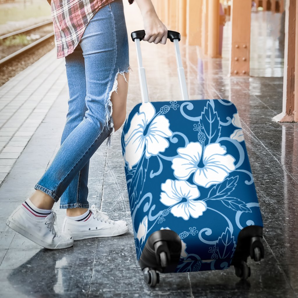 Hibiscus Blue Flower Hawaiian Print Luggage Cover Protector