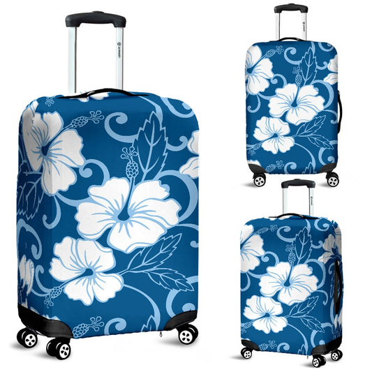 Hibiscus Blue Flower Hawaiian Print Luggage Cover Protector