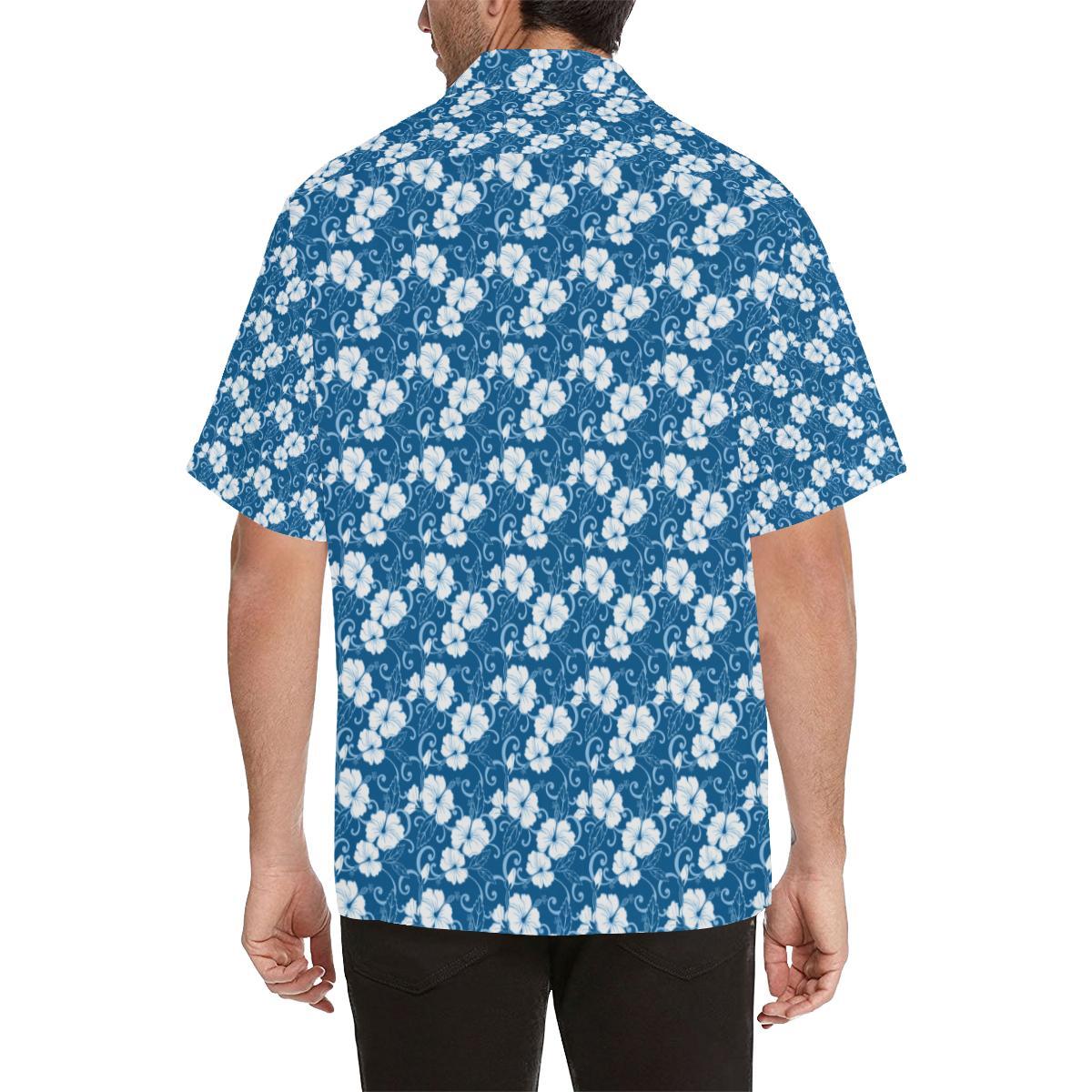 Hibiscus Blue Flower Hawaiian Print Men Aloha Hawaiian Shirt