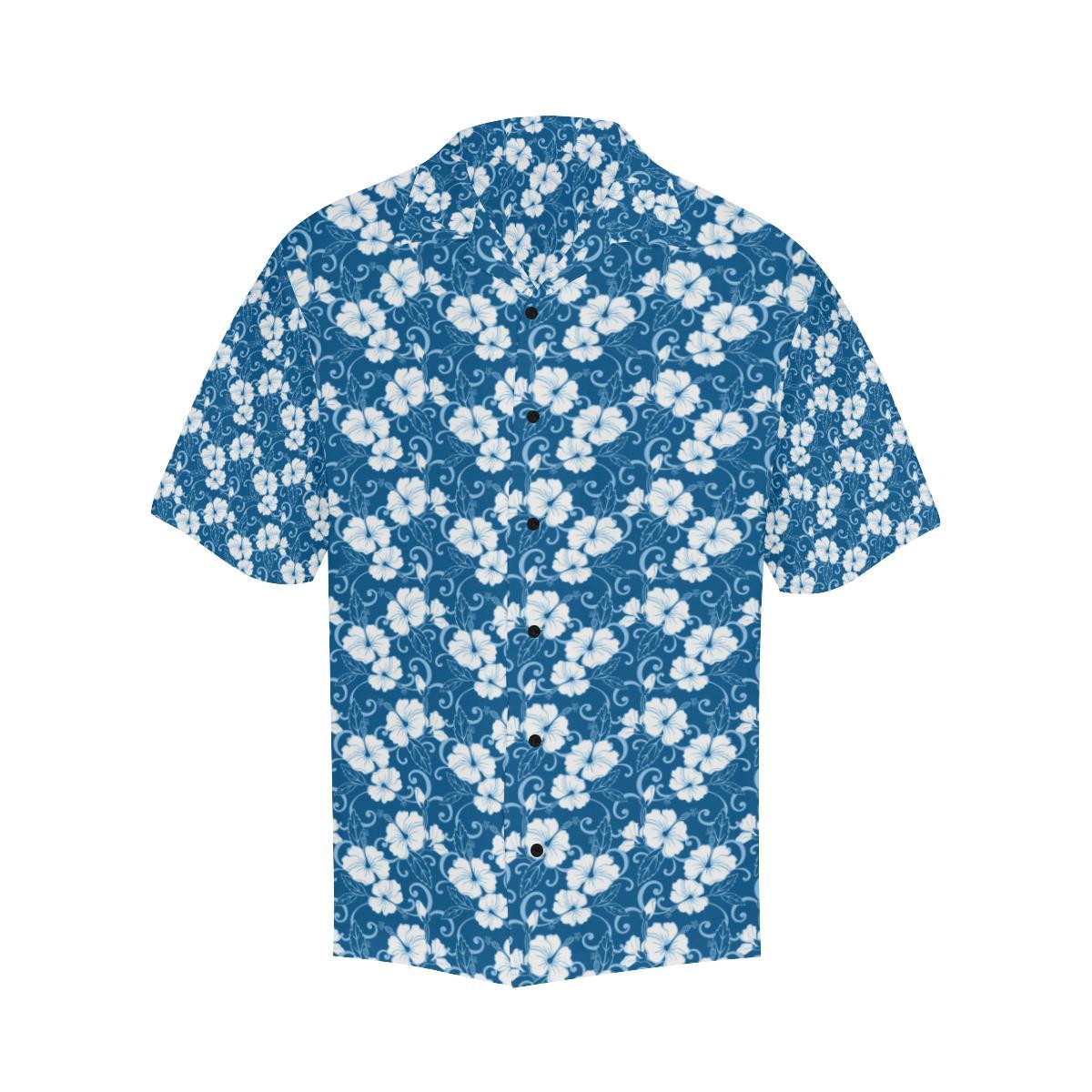 Hibiscus Blue Flower Hawaiian Print Men Aloha Hawaiian Shirt