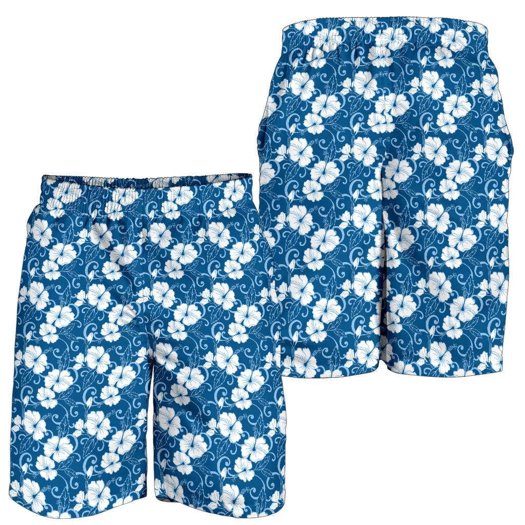 Hibiscus Blue Flower Hawaiian Print Mens Shorts-JTAMIGO.COM