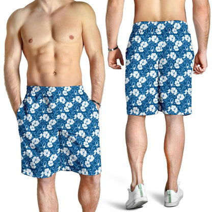 Hibiscus Blue Flower Hawaiian Print Mens Shorts-JTAMIGO.COM