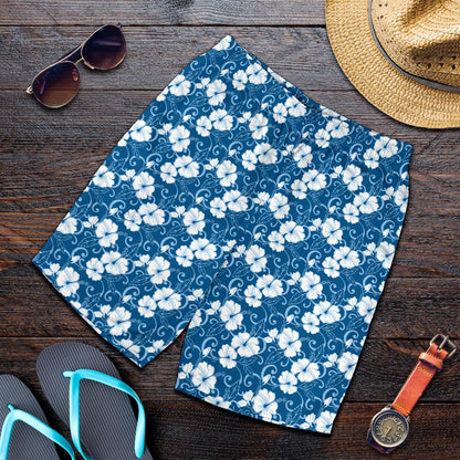 Hibiscus Blue Flower Hawaiian Print Mens Shorts-JTAMIGO.COM