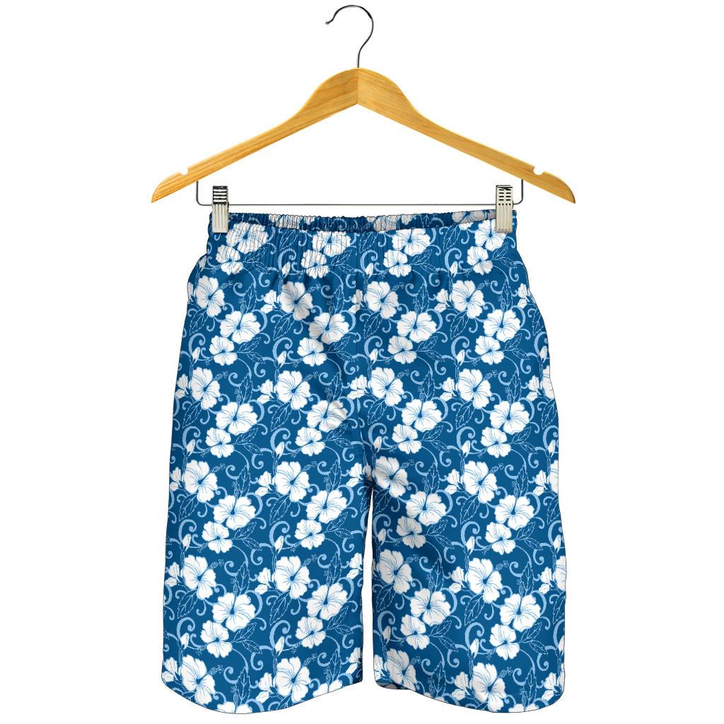 Hibiscus Blue Flower Hawaiian Print Mens Shorts-JTAMIGO.COM