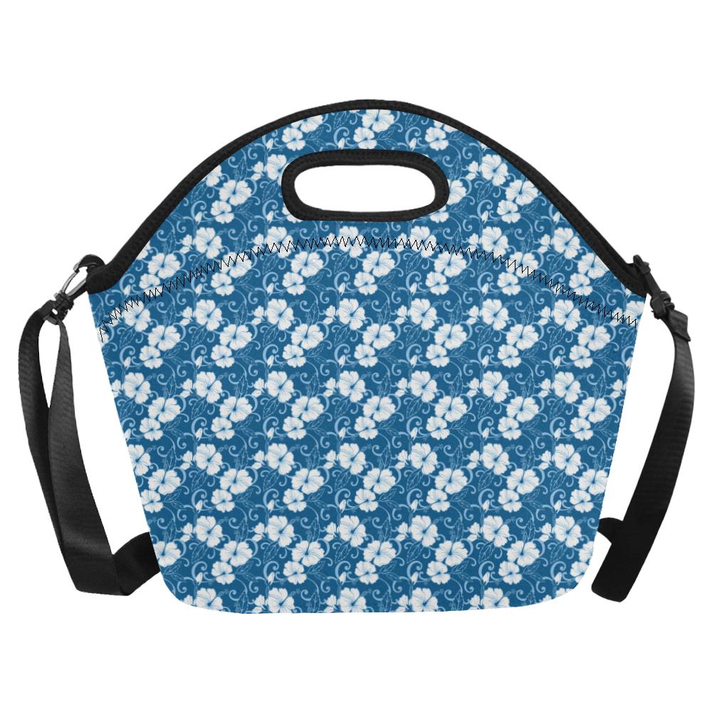 Hibiscus Blue Flower Hawaiian Print Neoprene Lunch Bag (Model 1669)(Large)-JTAMIGO.COM