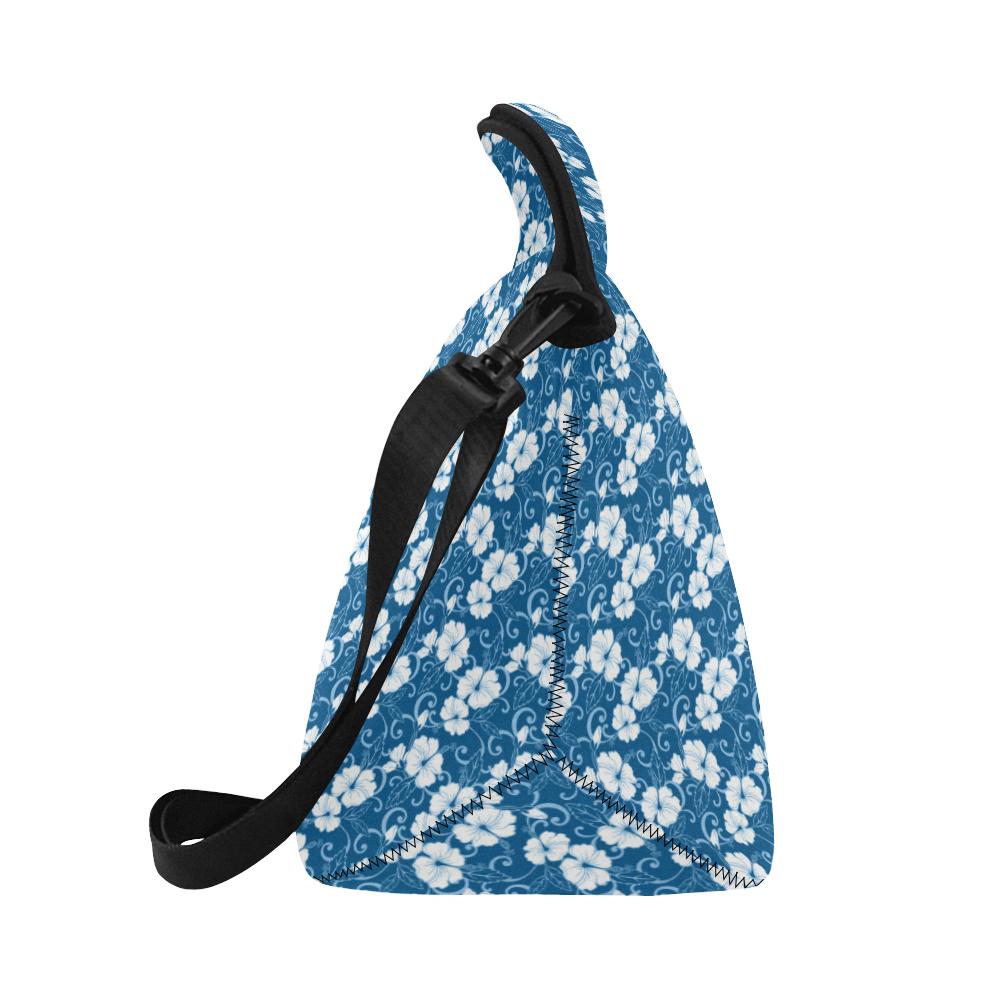 Hibiscus Blue Flower Hawaiian Print Neoprene Lunch Bag (Model 1669)(Large)-JTAMIGO.COM