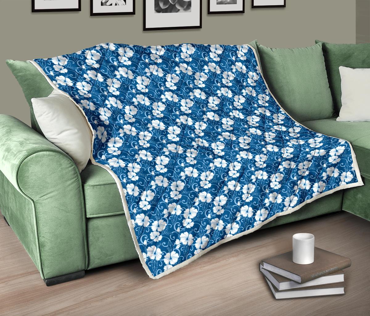 Hibiscus Blue Flower Hawaiian Print Premium Quilt-JTAMIGO.COM