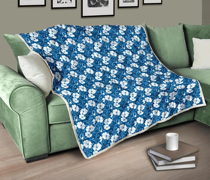 Hibiscus Blue Flower Hawaiian Print Premium Quilt-JTAMIGO.COM