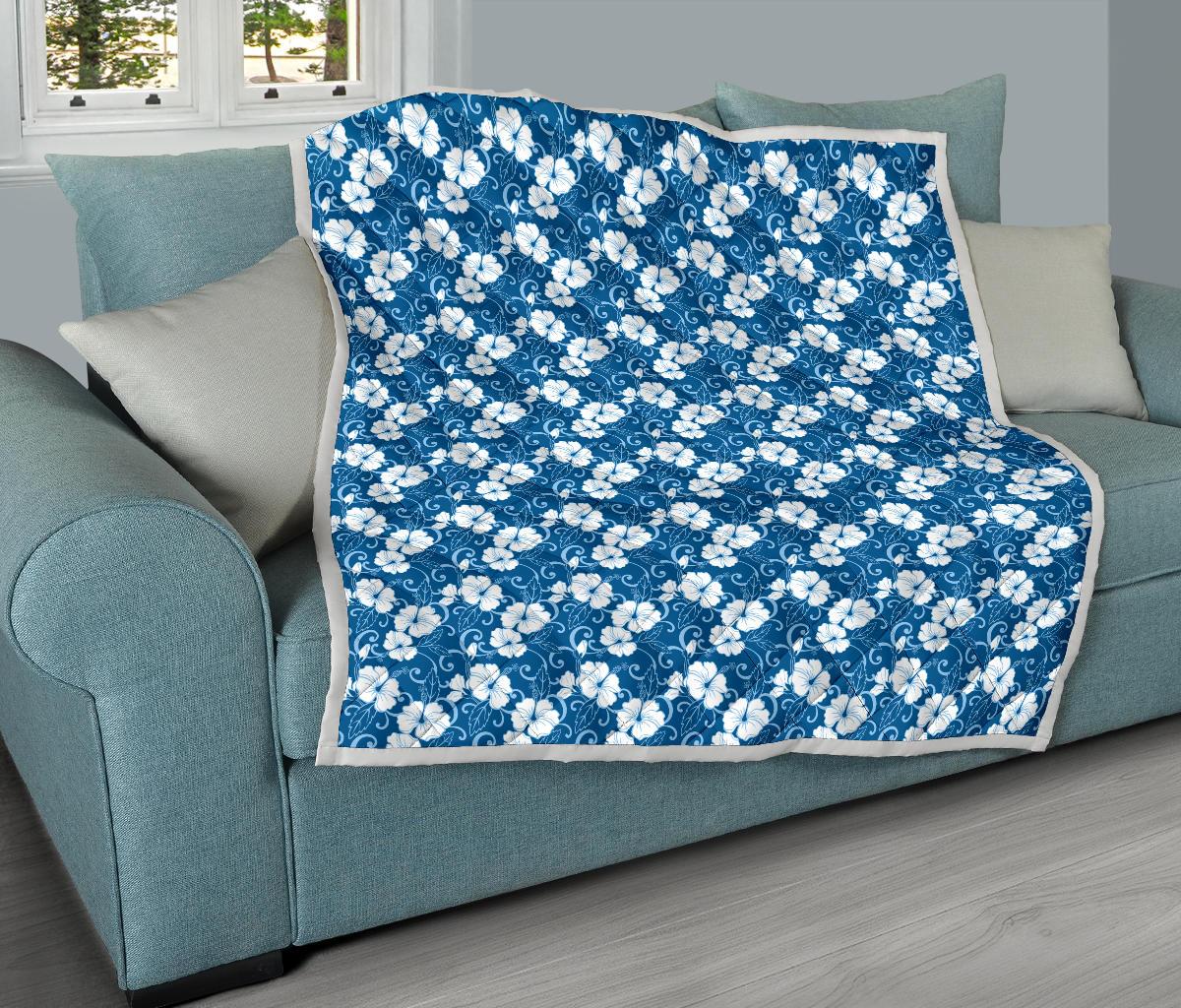 Hibiscus Blue Flower Hawaiian Print Premium Quilt-JTAMIGO.COM