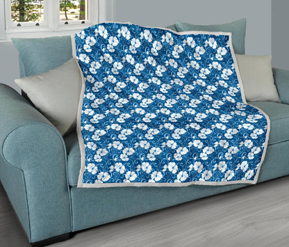 Hibiscus Blue Flower Hawaiian Print Premium Quilt-JTAMIGO.COM