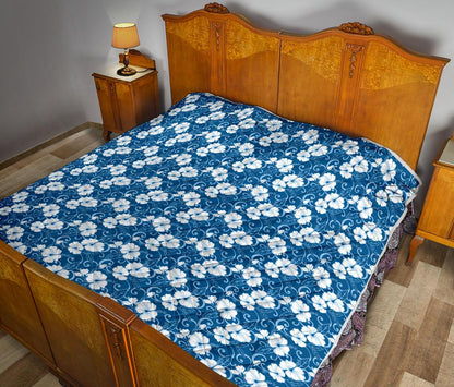 Hibiscus Blue Flower Hawaiian Print Premium Quilt-JTAMIGO.COM