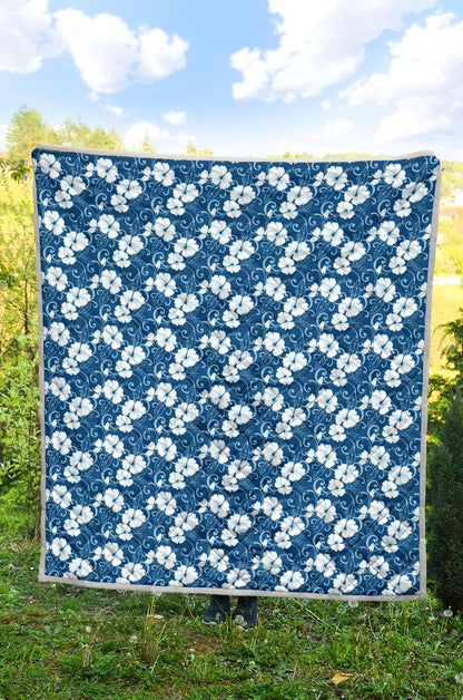 Hibiscus Blue Flower Hawaiian Print Premium Quilt-JTAMIGO.COM